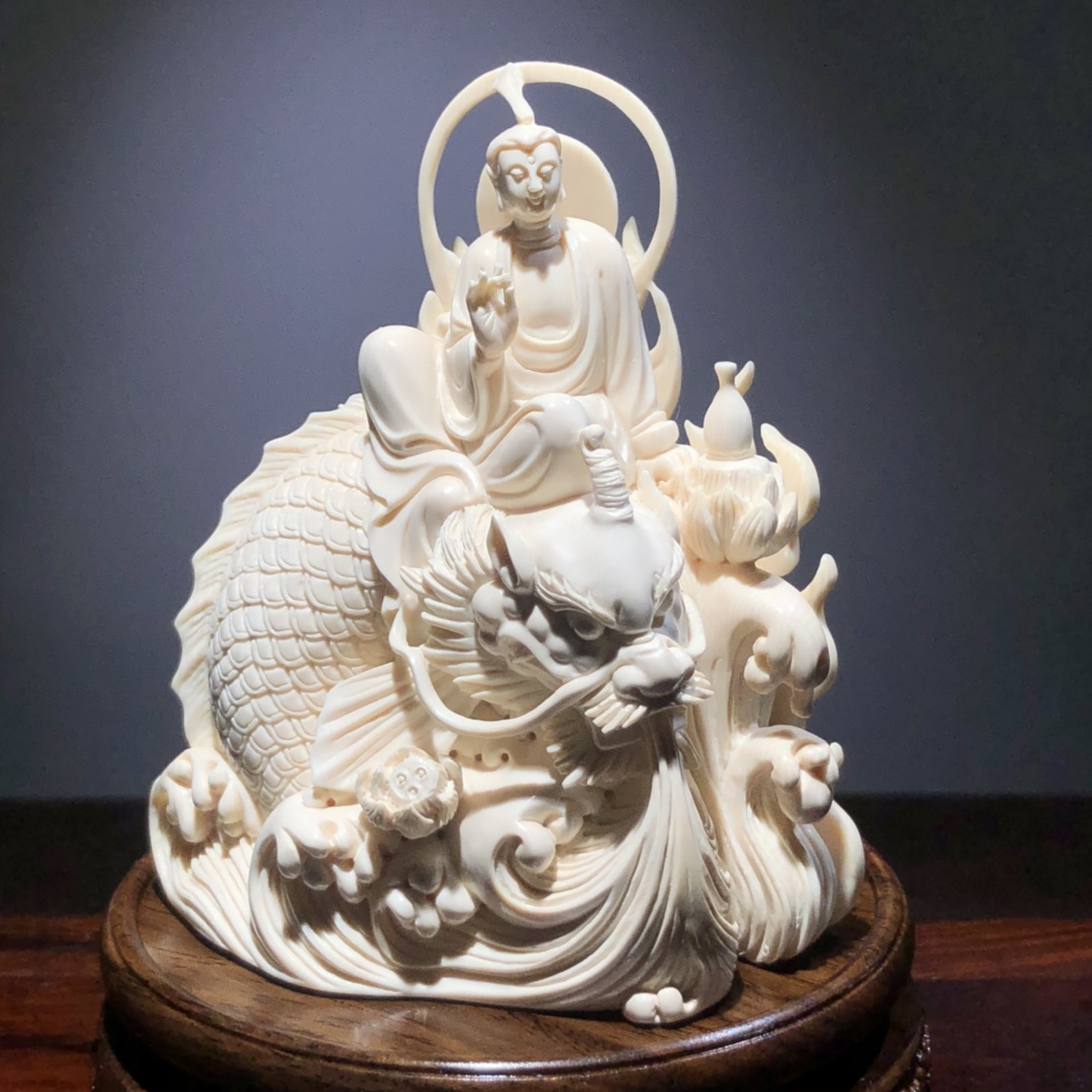 《鰲魚(yú)觀音》擺件,云飛老師手雕孤品!